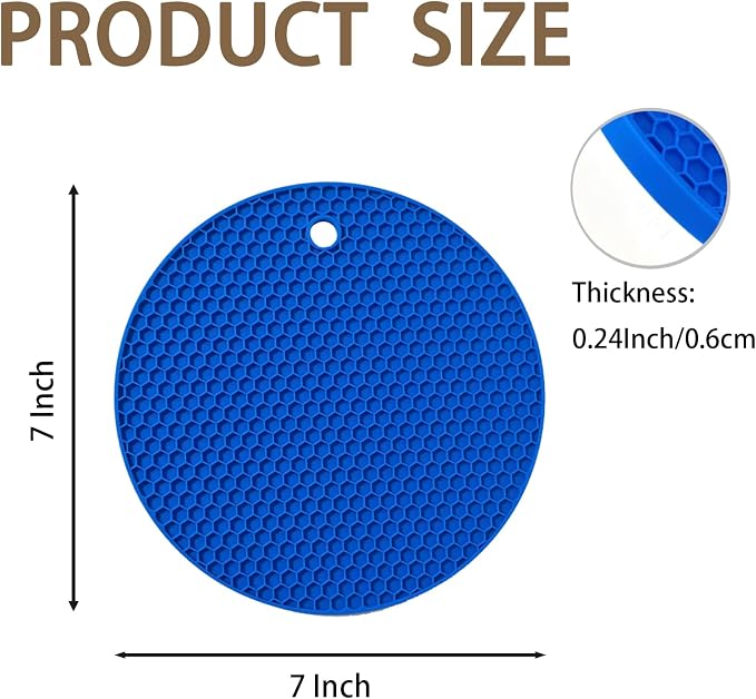 6-Pack Silicone Trivet Mats, Heat Resistant Hot Pads, Dishwasher Safe Kitchen Mats, BPA-Free Pot Holders for Table, Countertop, Stove, Honeycomb Design (Dark Blue, 7“ Round)
