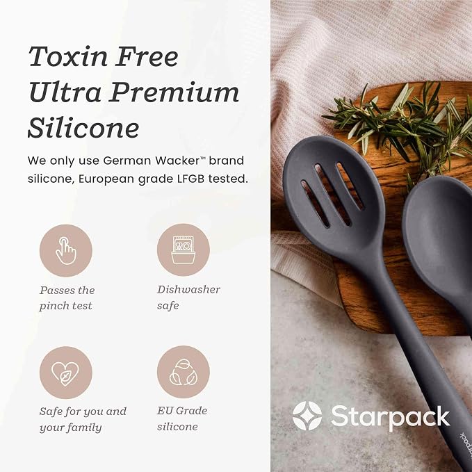 Starpack 'Let it Drain' XL Silicone Slotted Spoon(13.5 Inches) - Large Slotted Spoon for Cooking Heat Resistant to 600°F - Silicone Slotted Serving Spoons, Non Stick Slotted Cooking Spoon