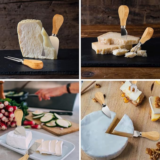 8-Piece Set of Premium Cheese Knives - Stainless Steel Mini Cheese Knife Set for Charcuterie Board, Exquisite Cheese Knife, Cheese Cutter, Cheese Fork with Wooden Handle for Cheese Lovers