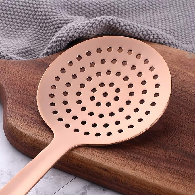 Skimmer Spoon, BuyGo Rose Gold Slotted Spoon Strainer Ladle Stainless Steel Cooking Utensil, Comfortable Grip Design