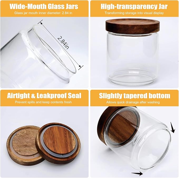 Flrolove Glass Canisters With Wooden Lids, Kitchen Jars for Storage 5 Pack | Glass Food Storage Containers with Lids, Cereal Containers Storage Canisters for Coffee, Cookie, Pasta, Rice, Tea, Sugar