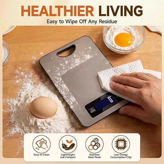 Food Scale, Digital Kitchen Scale with Hanging Loop, 11lb Baking Scale | 1g Accuracy, g/oz,etc.5 Unit Conversion, Tare Function, Fingerprint-Resistant Steel, Suitable for Cooking, Baking ,Meal Prep