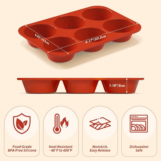 SINBEE Silicone Muffin Pans for Baking - 3 Pack Silicone Molds 6 Cups Nonstick Cupcake Pan for Baking BPA Free Cake Pop Mold Egg Muffins | BPA Free, Cake Pop Mold, Egg Muffins