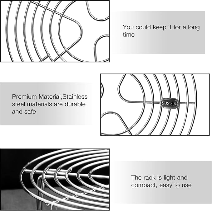 Round Steamer Rack and Cooling Rack,Stainless Steel Pot Trivet, Cooking Rack,Wire Steamer Kettle Rack Holder, Air Fryer Cooking Steamer Rack for Baking Canning Cooking Steaming, 7.9''X2.8''
