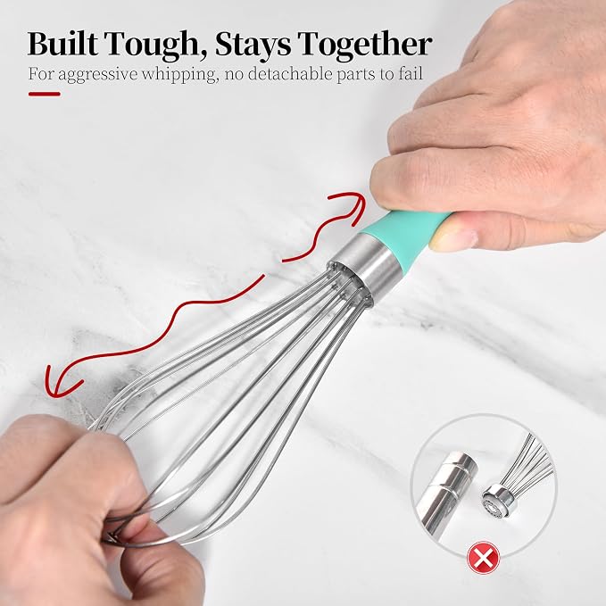18/8 Stainless Steel Balloon Whisk for Cooking (Small, Aqua Sky) | Heavy Duty Metal Kitchen Wire Whisker Wisking Tool Egg Beater Hand Mixer for Mixing Baking Beating Stirring Sauce Flour