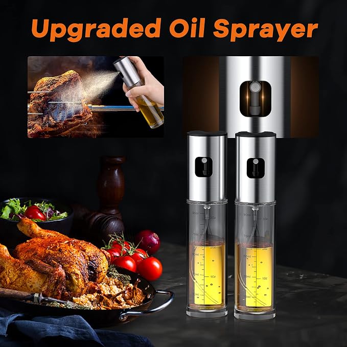 Oil Sprayer for Cooking - Olive Oil Sprayer 2 Pack Portable, Olive Oil Spray Bottle with Funnel and Brush, Multi-Purpose Kitchen Food Grade Oil Mister for Baking, Cooking, Salad Making, BBQ, Air Fryer