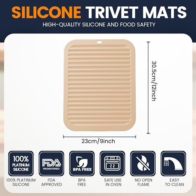 Silicone Trivet Mats 2 Heat Resistant Pot Holders Multipurpose Non-Slip Hot Pads for Kitchen Potholders, Drying mat, Jar Opener, Spoon Holder, Coaster(Crescent Moon)