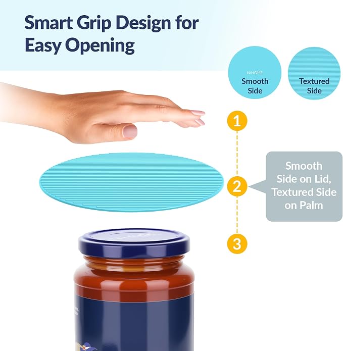 NiHome Silicone Jar Opener Gripper Pads, 6 In for Seniors, Ocean Color, 4PC | Textured Back Pattern For Superior Grip, Food-Grade Silicone, Heat-Resistant Multi-Use Kitchen Pad For Jars, Pots, Spoons