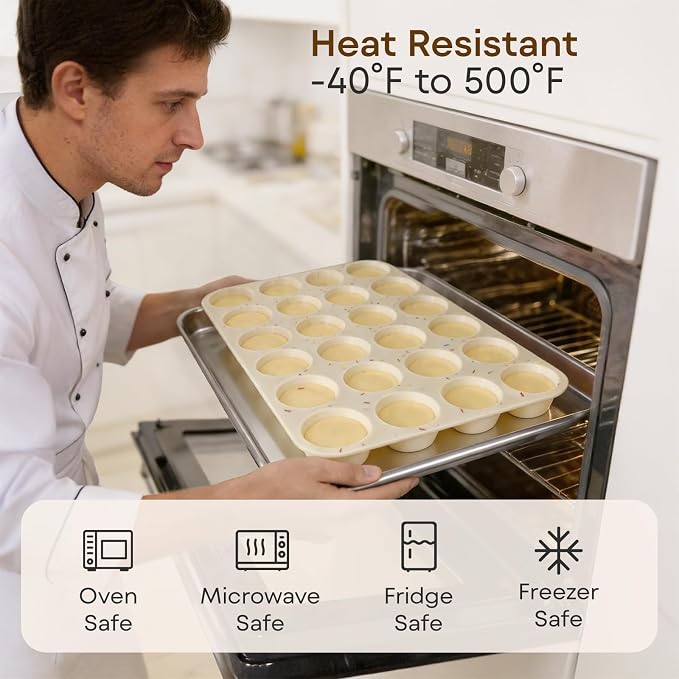 Silicone Mini Muffin Pan, 24 Cup Nonstick Mini Cupcake Pan 2Pcs | Food-Grade Silicone Muffin Tin, Oven Dishwasher Freezer Safe Silicone Molds for Home Baking DIY, Mini Cupcakes, Egg Bites