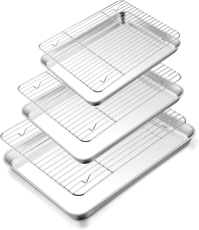 TeamFar Baking Sheet with Rack Set, 3 Pans + 3 Racks, 16/12.5/10.5 Inch | Stainless Steel Cookie Sheets Baking Pans Trays and Cooling Racks for Cooking, Non-Toxic & Heavy Duty, Dishwasher Safe