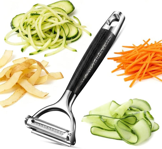 2-in-1 Julienne Peeler & Vegetable Peeler – Heavy-Duty Y-Peeler with Sharp Flat & Julienne Blades, Multifunctional Kitchen Tool for Potatoes, Carrots, Cucumbers, Zucchini & Fruit