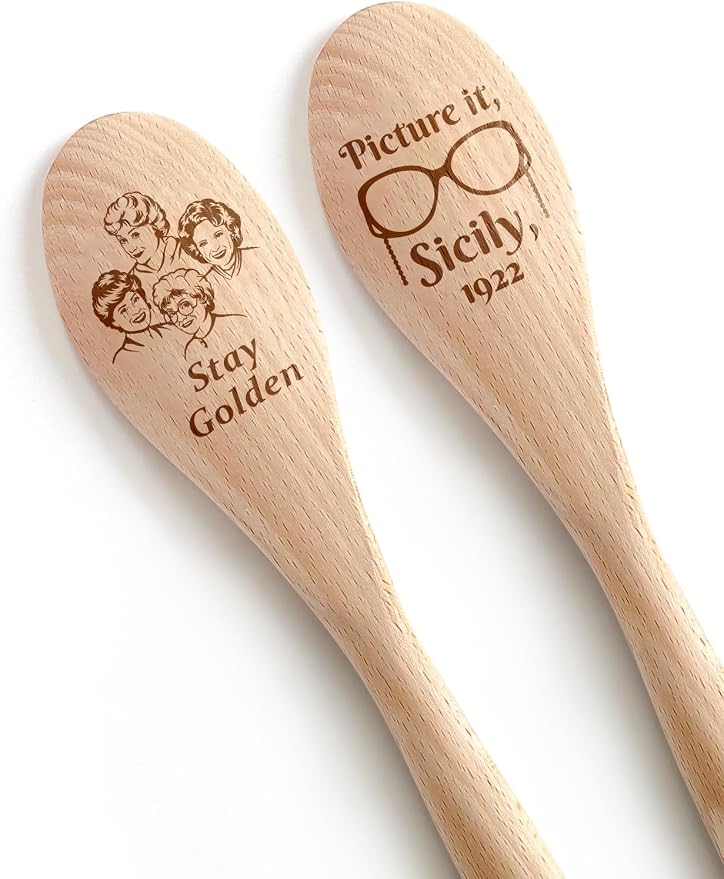 2PCS Funny Wooden Spoons for Cooking, Golden Girls Cooking Spoons for Women, Golden Girls TV Merchandise Show Gift, Kitchen Decor Accessories Housewarming Gifts for Woman Chef Fans