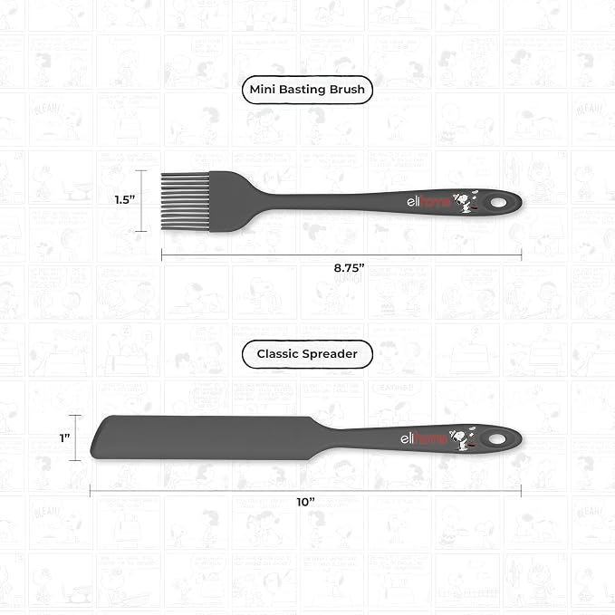 Elihome × Peanuts Silicone Basting Brush (8.75”) – Heat Resistant to 600°F, Food-Grade Platinum Silicone, Seamless 1-Piece Design, Non-Stick Safe, Dishwasher Safe, Dark Grey