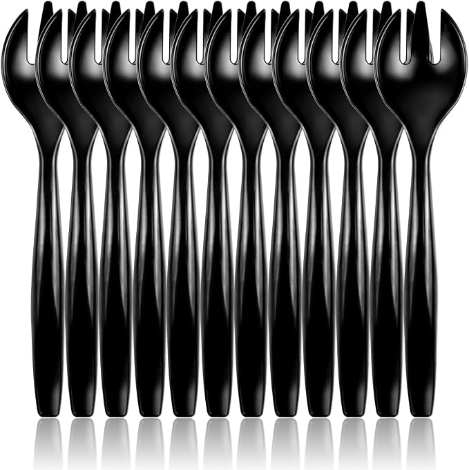 CXPSINC 12 Count Black Plastic Serving Forks, 10" Disposable Heavy Duty Plastic Serving Utensils for Catering Weddings Parties Buffets Events and Stock Your Home (Black, 12PCS Forks)