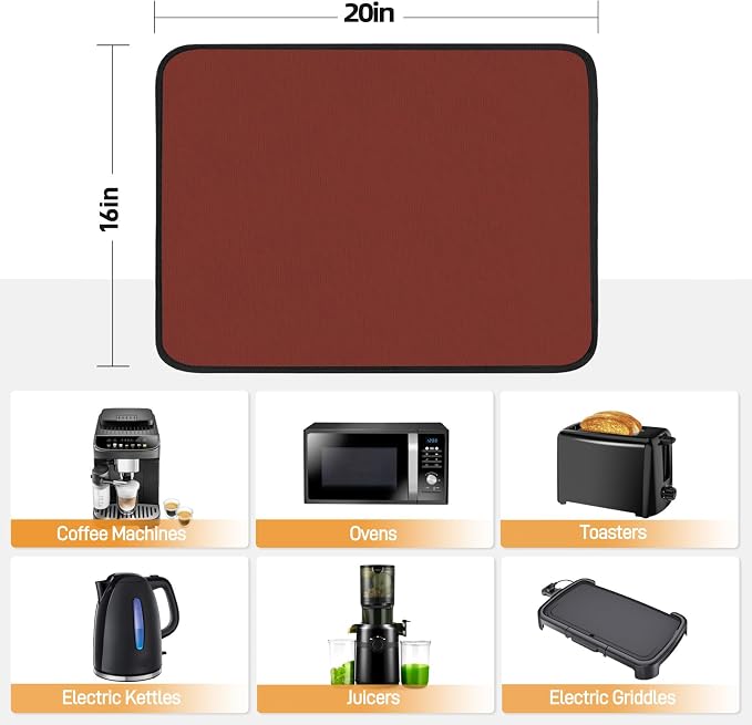 2 PCS Heat Resistant Mats for Countertop Air Fryer, 20x16in, Red | 1022 ℉ Fireproof mat, air fryer accessories for ninja, cosori, waterproof hot pads for kitchen toaster, oven, coffee maker