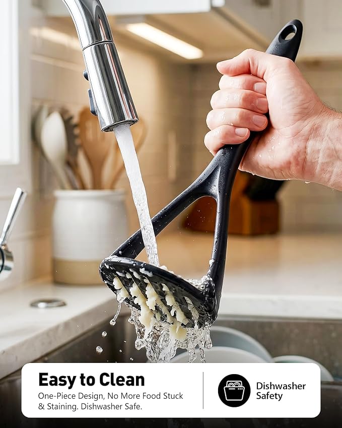2-Pack Silicone Potato Masher - Heavy Duty, Non-Scratch, Dishwasher Safe | Mashing potatoes, avocado, baby food. Heat-safe 450°F. Soft-grip, BPA-free, seamless. Gentle on pans.