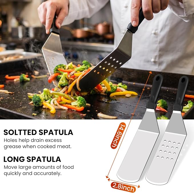 9PCS Griddle Accessories Kit, Flat Top Grill Accessories Set for Blackstone and Camp Chef, Grill Spatula Set with Enlarged Spatulas, Scraper - Outdoor Barbecue Tools Gifts for Men Dad Him