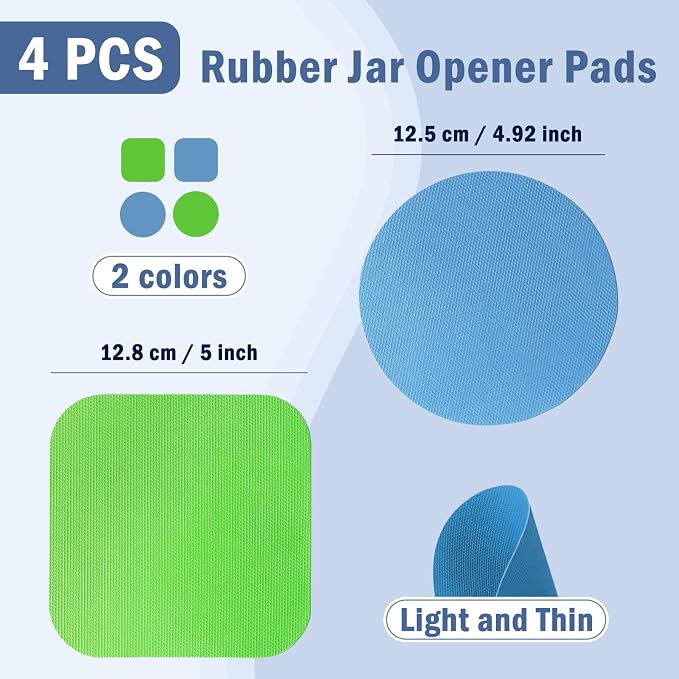 Aixoom Rubber Jar Opener Pads Set of 4, Non-Slip Gripper Pads for Jars | Two Shapes for More Uses, For Seniors & Weak Hands, Heat-Resistant Trivet, Kitchen Coaster & Jar Lid Grip (Circle and Square)