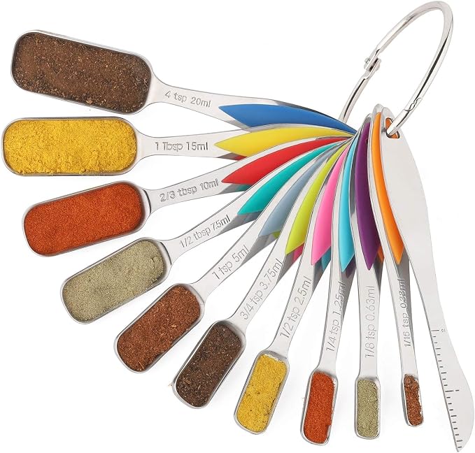 Stainless Steel Measuring Spoons Set of 11 - Dry & Liquid Ingredients - Tablespoon & Teaspoon