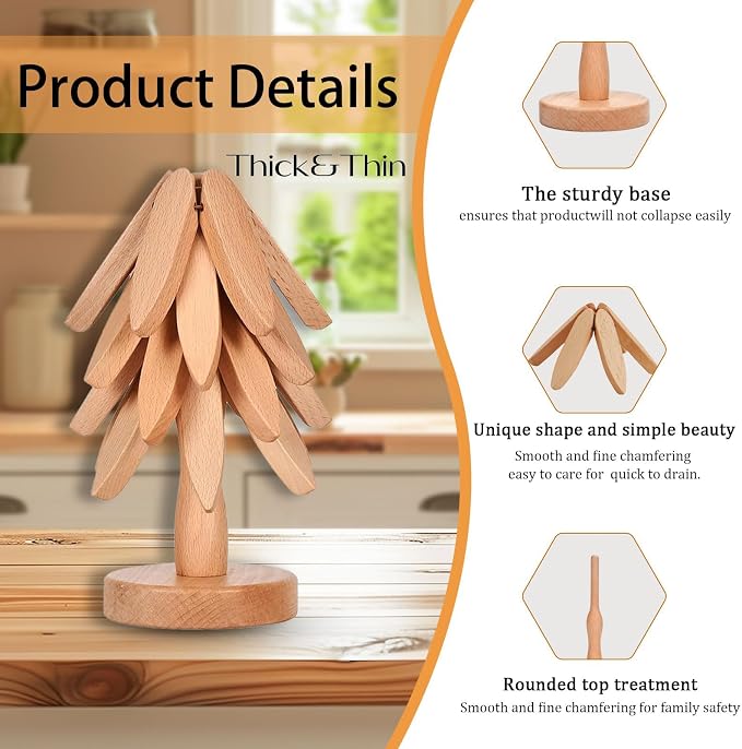 Thick&Thin Trivets for Hot Dishes, 4 Wooden Tree Hot Pads Auto Foldable Coasters, Protecting The Kitchen Table Suitable for Hot Dishes, Pots, Bowls, Teapots, Hot Pot Racks