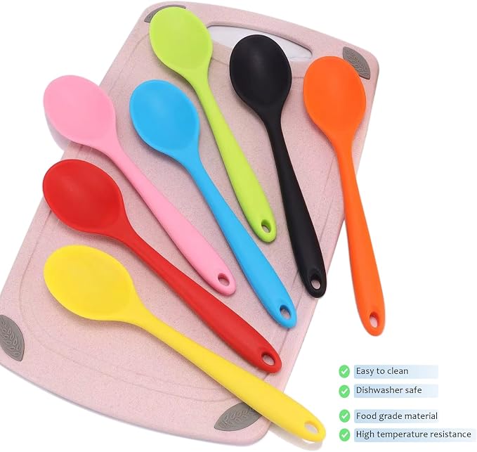 7PCS Silicone Serving Spoons Set,Vituer Heat Resistant Kitchen Spoons for Cooking,Non-stick Silicone Basting Spoon Serving Spoon Utensil for Mixing,Baking,Serving and Stirring,7Colors 8.1"