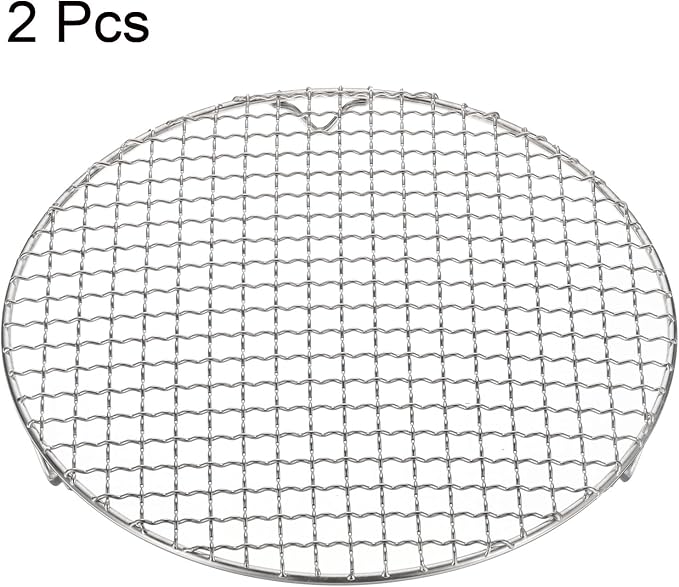 HARFINGTON 2pcs Round Cooking Rack 10.6-inch 201 Stainless Steel Cross Wire Barbecue Grill Net with 20mm Legs for Cooking Baking Steaming BBQ