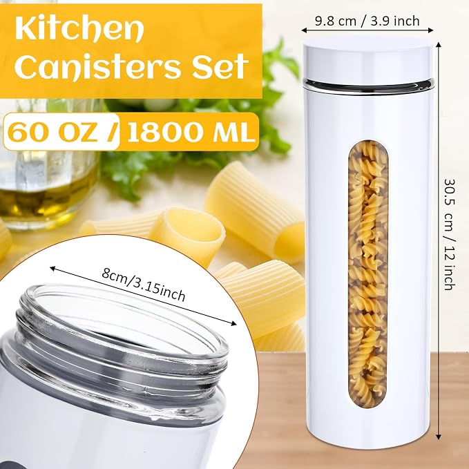 6 Pack Kitchen Canisters Set Airtight Coffee Sugar Tea Storage Jars with Window Glass Stainless Steel Containers with Lids for Flour Cookies Spices Grains Kitchen Decorations(White,60 oz)
