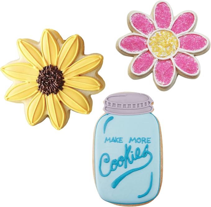 Ann Clark Mother's Day Flowers Cookie Cutters 3-Pc. Set Made in the USA, Sunflower, Daisy and Mason Jar