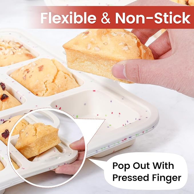 CAKETIME Metal Reinforced Bakeware Set, Silicone Muffin Pans for Baking Nonstick with Handle,12 & 24 Cup Muffin Pans and 12-Cup Mini Loaf Pan, BPA Free