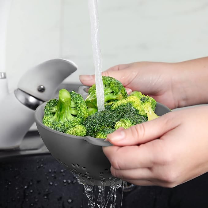 Meadow Lane 6-inch Small Colander, BPA-Free, Dishwasher Safe, Double Handles, Compact Food Strainer for Berries, Veggies and Pasta, 3-Cup Capacity, Silver Gray