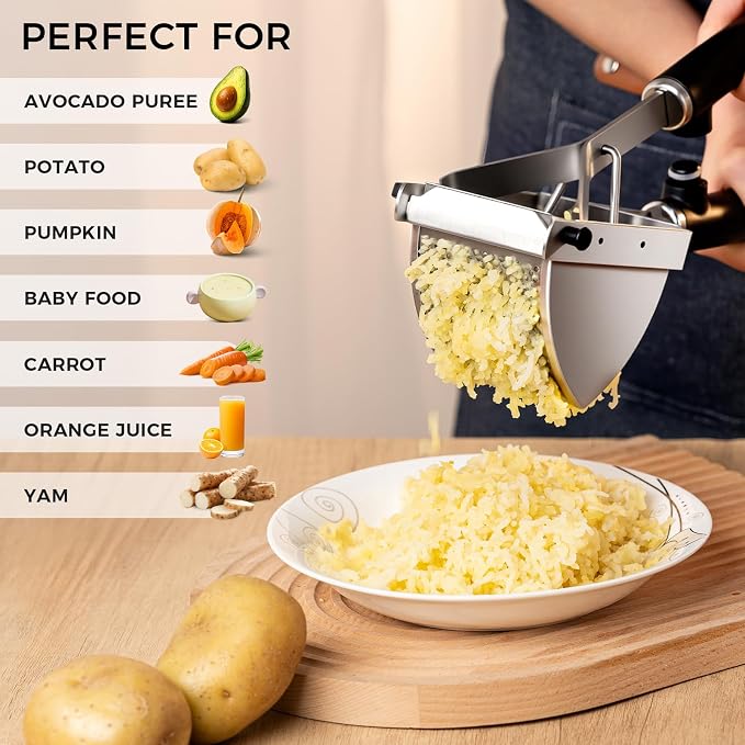 Potato Ricer, LHS Upgraded Stainless Steel Potato Masher, Heavy Duty Large Capacity, for Commercial and Home Use