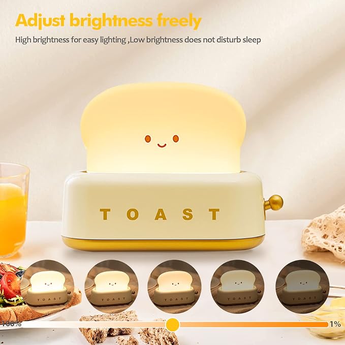 QANYI Small Table Lamp, Cute Toast Bread LED Bedroom Nightstand Light with Timer and Rechargeable, Cool Birthday Gift for Baby Kids Children Girls Boys