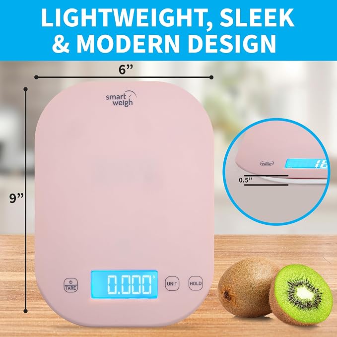Food Scale, 11lb Pink Compact Digital Kitchen Weighing Scale with LCD Tare, 1g/0.1oz Precision, Grams and Ounces for Baking, Cooking, Calorie Tracking, Meal Prep and Weight Loss - Smart Weigh