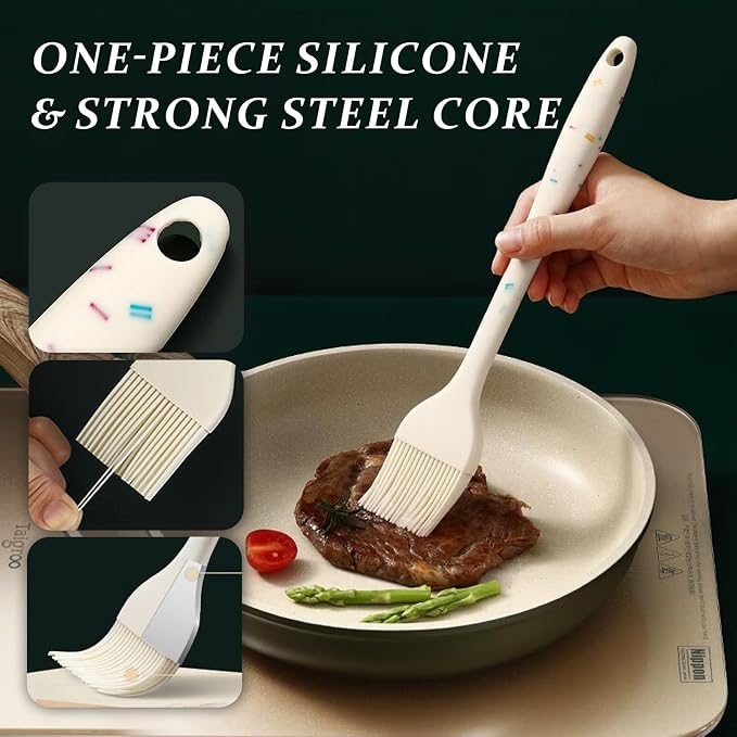 Silicone Basting Brushes,Heat-Resistant Candy Colors Pastry Brush, Strong Steel Core and One-Piece Design, Perfect for BBQ, Grilling, Baking, and Kitchen Cooking, BPA-Free (2)