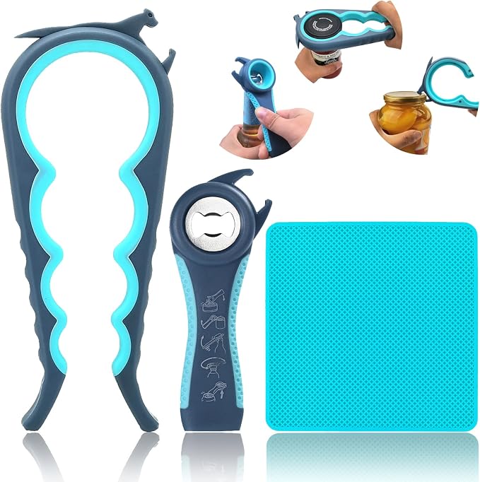 Jar Opener for Weak Hands, 5 in 1 Bottle Opener for Seniors with arthritis | Multifunctional Adjustable Lid Opener with Non-Slip Rubber Gripper Pad – Effortlessly Opens Jars, Bottles & Pop-Top Cans