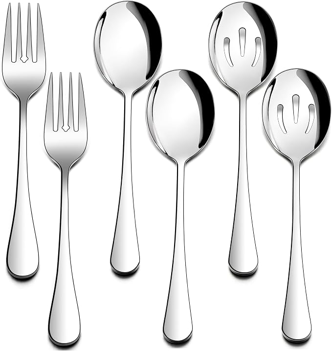 Homikit Large Serving Utensils Set, 6-Piece Stainless Steel Serving Spoons Slotted Spoons Forks, 9.8 Inch Big Metal Hostess Set for Catering Buffet Banquet Party Kitchen Restaurant, Dishwasher Safe