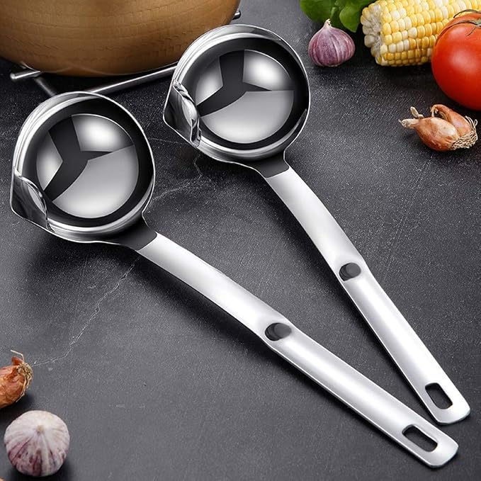 Oil Separator, Ladle Oil Filter Skimmer Spoon Soup Colander Filter Spoon for Home Kitchen and Cooking