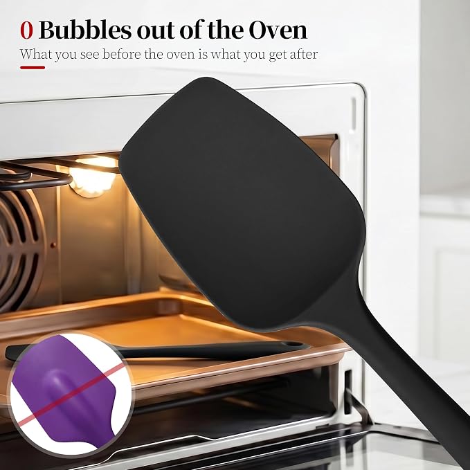 600ºF Heat Resistant Silicone Spoon Spatula Set of 3, Black | High Heat Food Safe Seamless Kitchen Spoonula Scraper for Cooking Baking Mixing Scraping Stirring Nonstick Cookware Pan Bowl