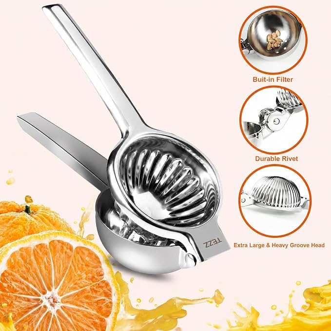 Upgrated Lemon Squeezer, Stainless Steel Manual Hand Juicer For Citrus Lime | Extra Large Heavy Duty Squeezer Makes Juicing Lemons, Limes & Oranges Fast & Easy