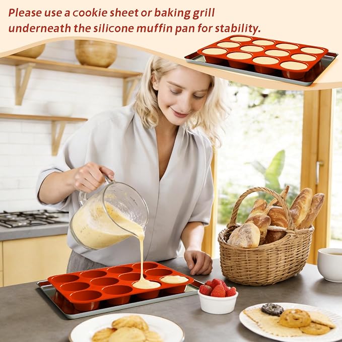 SINBEE Silicone Muffin Pans for Baking - 3 Pack Silicone Molds 12 Cups Nonstick Cupcake Pan for Baking BPA Free Cake Pop Mold Egg Muffins