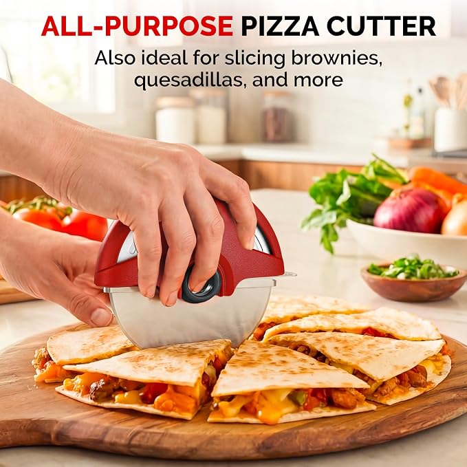 UHIYEE Palm-Grip Pizza Cutter Wheel with Protective Blade Guard, 4.3" Detachable Stainless Steel Pizza Slicer for Deep Dish Crusts, Easy Cleaning, Red