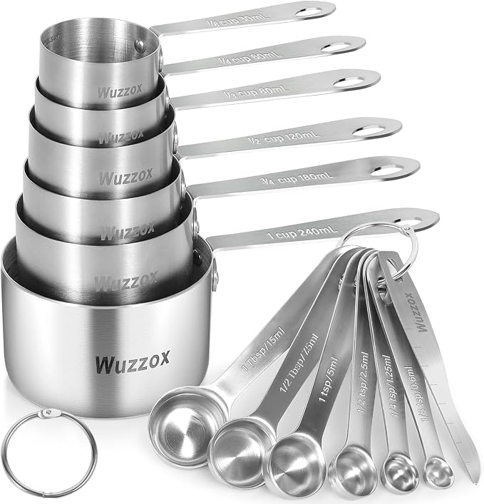 Stainless Steel Measuring Cups & Spoons Set of 13, Stackable Metal Measuring Cups & Spoons, Kitchen Gadgets for Cooking & Baking