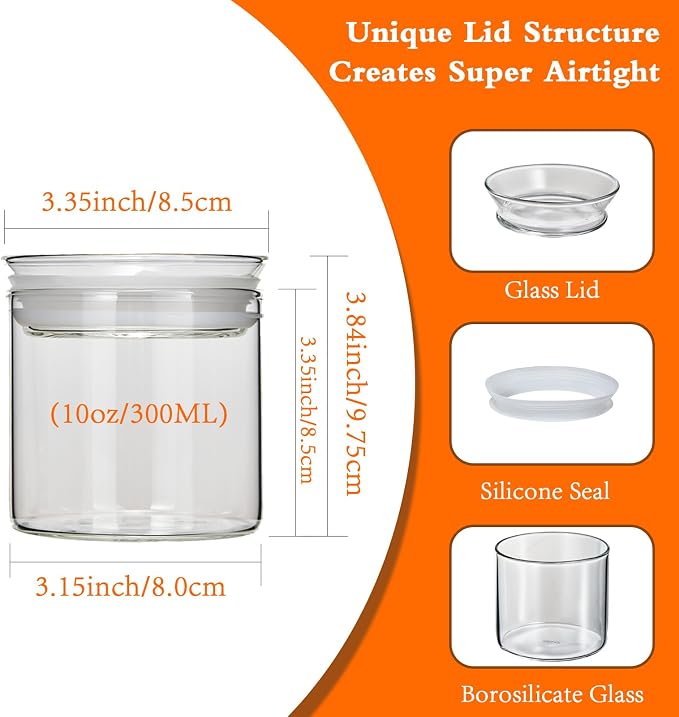 ZENS 10oz Glass Jars with Airtight Lid, 4 Pack Glass Kitchen Canisters Set for Spice, Loose Tea, Small Clear Glass Storage Jars with Labels for Herbs, Sugar | Borosilicate Clear Glass Canisters Set for Spice, Small Tea Jars for loose Tea with Labels fo...