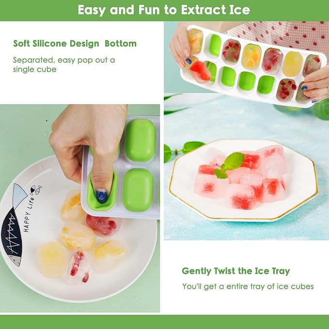 Ice Cube Trays, 4 Pack Durable Stackable Ice Trays for Freezer with Spill-Resistant & Removable Lids, LFGB Certified and BPA Free, Easy-Release 56 pcs Silicone Ice Maker for Cocktail, Coffee, Beer