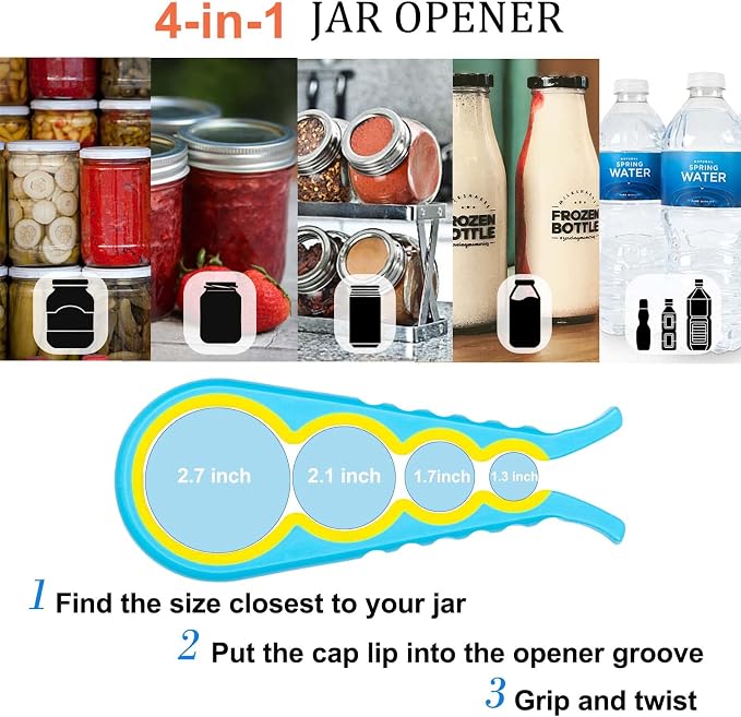Bloss Jar Opener Bottle Opener for Seniors, Weak Hands and Arthritis, Blue | Anti-Slip Rubber Strip Inside,Eight Sizes of Circular Openings,Cap and Bottle Great Kitchen Gadgets,Useful Gifts for Elderly