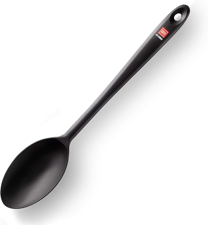 DI ORO Cooking Spoon - Solid Silicone 600F High Heat Nonstick Cookware Safe - Kitchen Spoon for Cooking & Baking - Large Serving & Mixing Utensil - Dishwasher Safe (Black)
