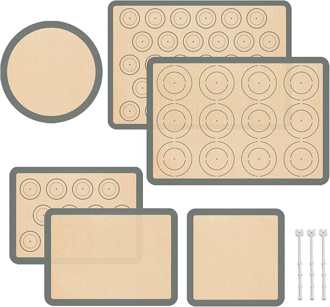 Silicone Baking Mat Set of 6, Oven Baking Sheets | Non Stick, Food-grade, Heat-Resistant, Reusable Baking Supplies for Macaron, Cookie, Pizza, Bread and Pastry