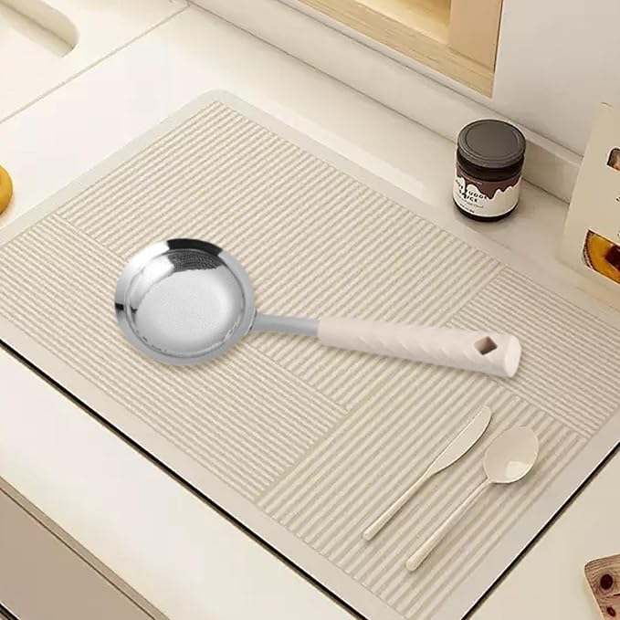 Fine Mesh Skimmer Spoon, Stainless Steel for, Gravy and Foam Strainer Ladle, Apricot
