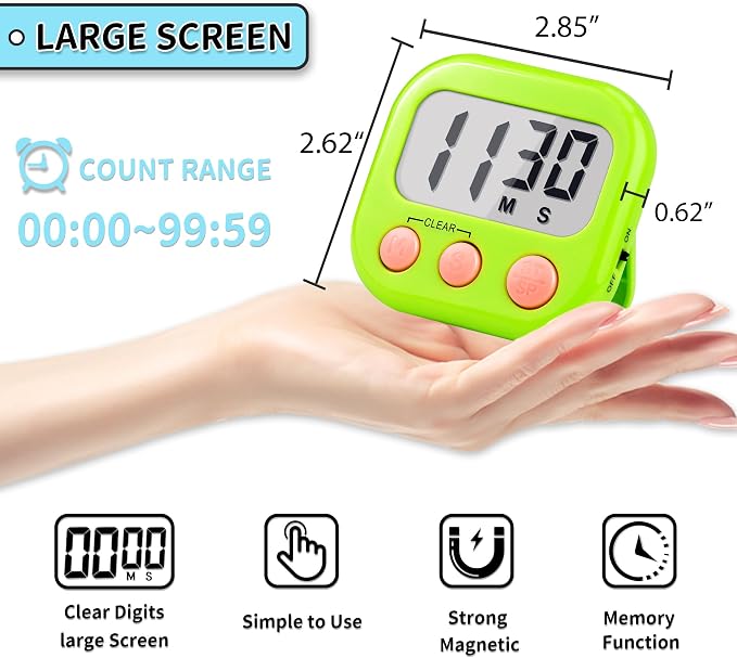 Timer for Kids Teachers Digital Kitchen Timers for Cooking Large Magnetic Classroom Timer 12Pack-Blue Green
