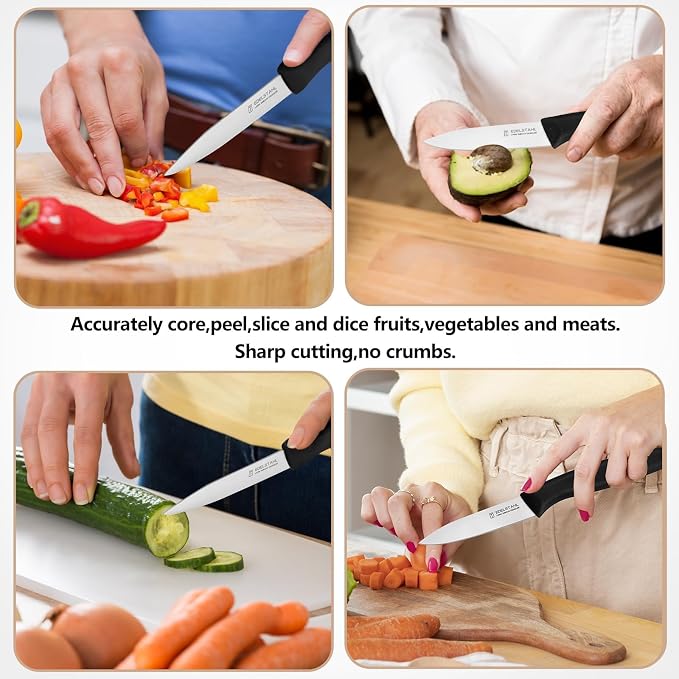 Paring Knife Set of 6,Premium Paring Knives,Stainless Steel Vegetable&Fruit Knife,Sharp Small Knife Set,Straight Edge Paring Knives Set,PP Plastic Handle Cutting Knifes,Black,Peeling Knives